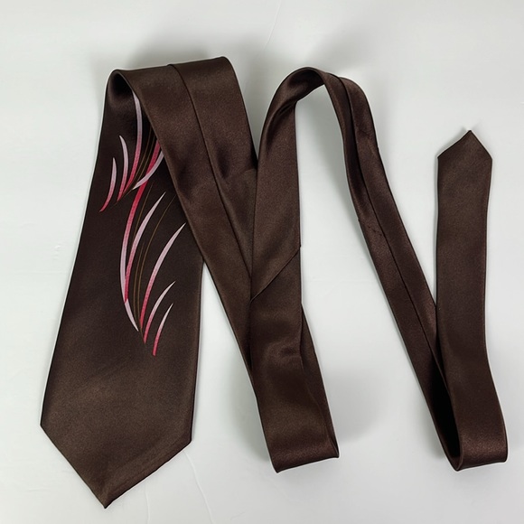 Biani Brown Silk Tie Pink Design Made in Italy 4 inches wide Length 61 classic - Picture 6 of 7